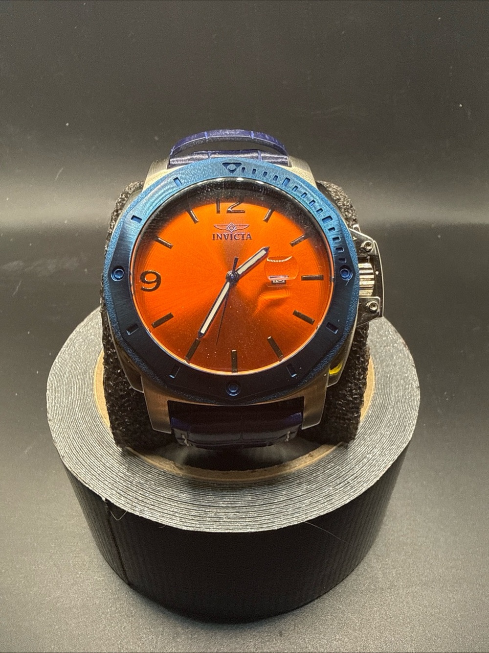 Invicta Specialty 18837 men's watch orange sunray dial Blue Leather Band